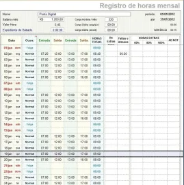 Planilha Cart�o De Ponto E Controle De Horas Extras
